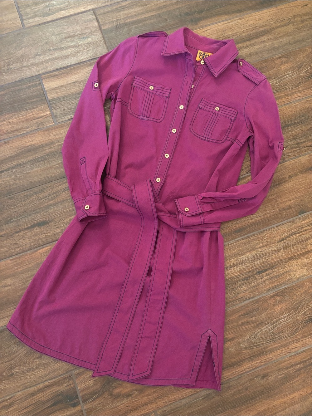 Tory Burch Magenta Shirt Dress with Tie Waist - Picture 1 of 5